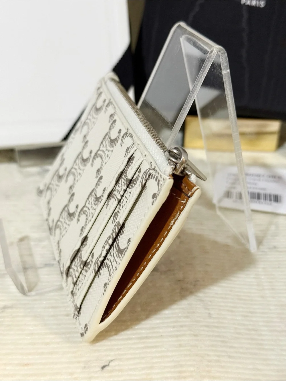 Celine Triomphe Canvas & Leather Zipped Card Holder Wallet